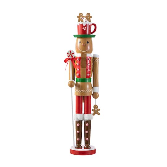 Glitzhome® 24"H Wooden Christmas Gingerbread Man Nutcracker in Red | 5" x 4.5" x 24" | Michaels®